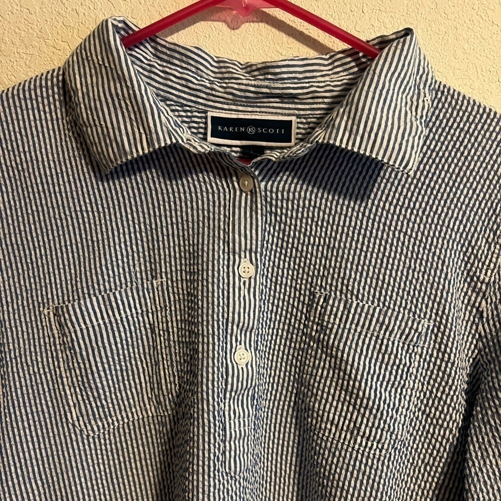 Karen Scott Striped Shirt Dress Size Large - Picture 2 of 10